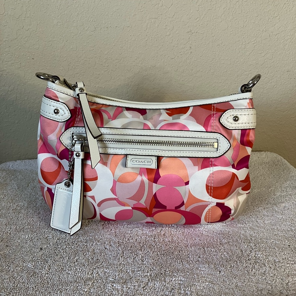 Coach Pink and Orange Signature Circle Print Crossbody